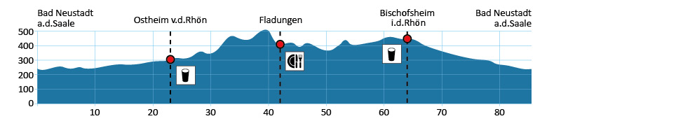 Höhenprofil der 1. Etappe,
der Überhöhungsmaßstab der Streckenprofile beträgt 25:1 (© LDBV ) Höhenprofil der 1. Etappe